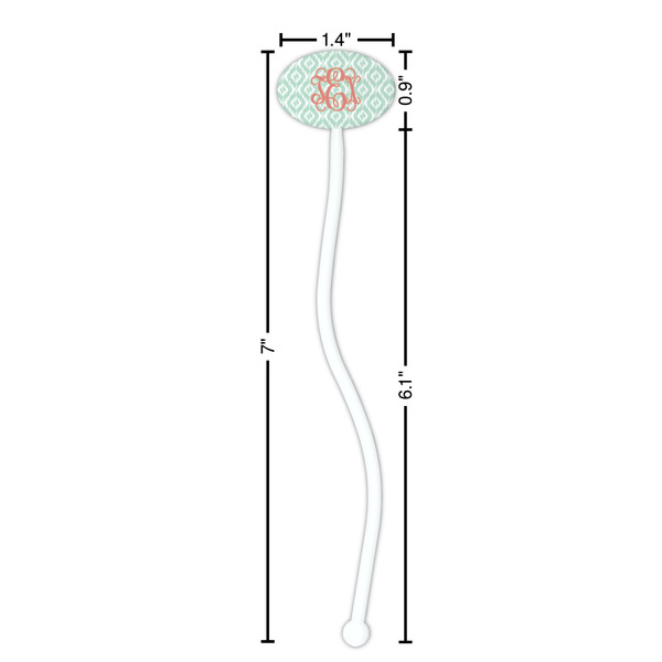 Monogram White Plastic 7" Stir Stick - Oval - Dimensions