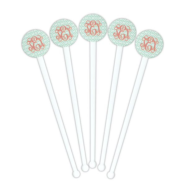 Monogram White Plastic 7" Stir Stick - Round - Fan View
