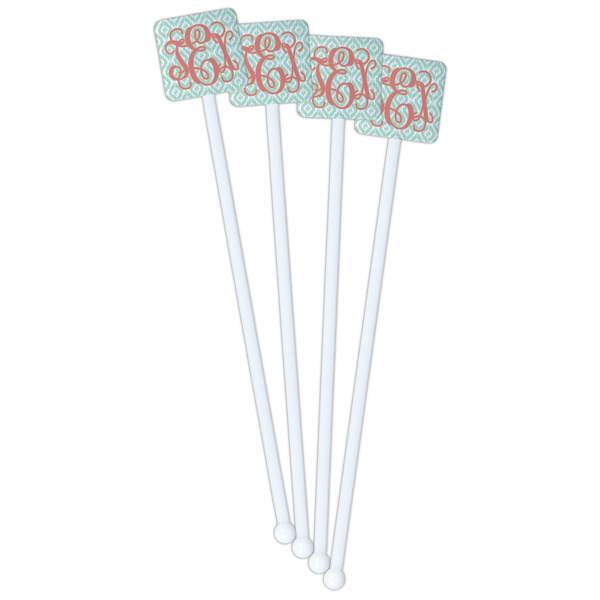 Monogram White Plastic Stir Stick - Double Sided - Square - Front