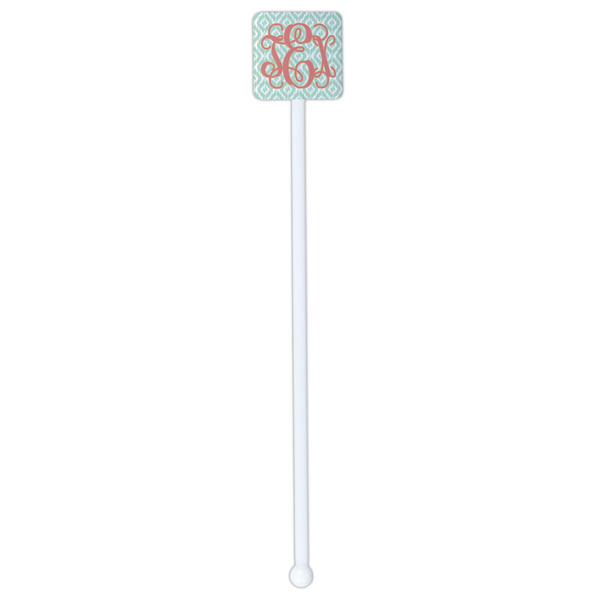 Monogram White Plastic Stir Stick - Double Sided - Square - Single Stick