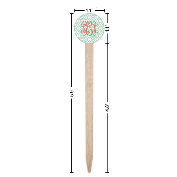 Monogram Wooden 6" Food Pick - Round - Dimensions