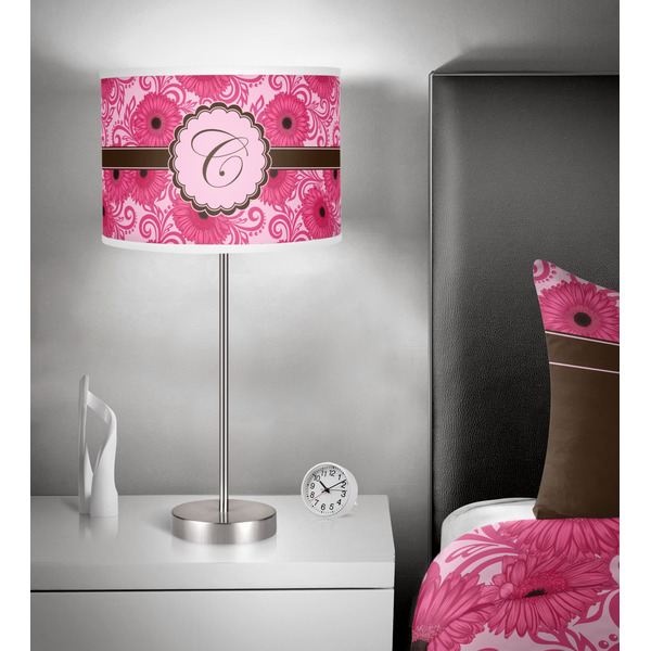 Gerbera Daisy 13 inch drum lamp shade - in room