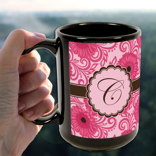 Gerbera Daisy 15oz. Black Mug - LIFESTYLE