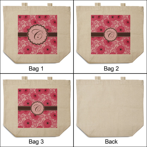 Gerbera Daisy 3 Reusable Cotton Grocery Bags - Front & Back View