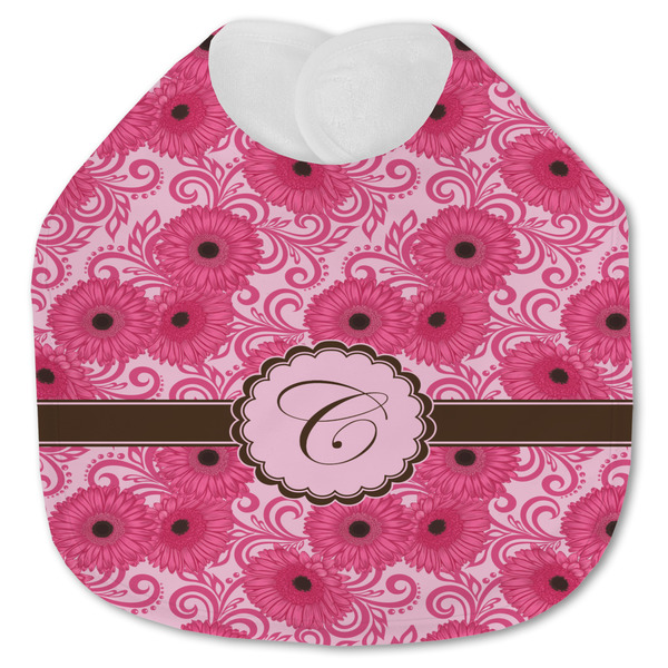 Custom Gerbera Daisy Jersey Knit Baby Bib w/ Initial