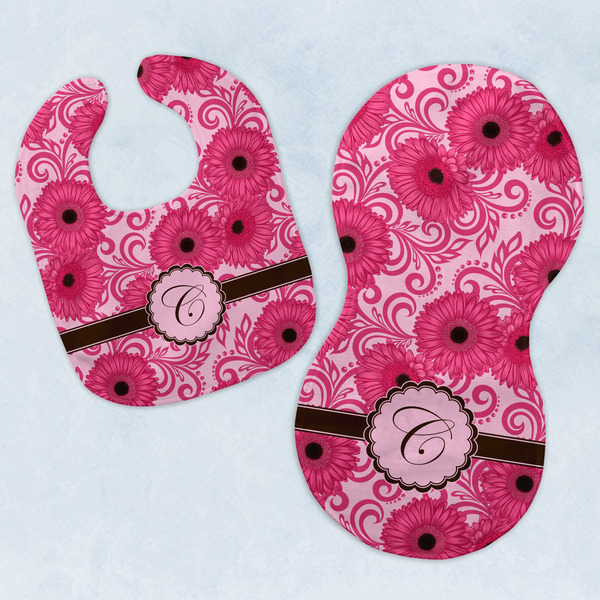 Custom Gerbera Daisy Baby Bib & Burp Set w/ Initial