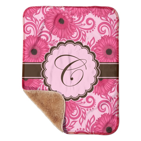 Custom Gerbera Daisy Sherpa Baby Blanket - 30" x 40" w/ Initial