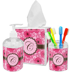 Gerbera Daisy Acrylic Bathroom Accessories Set w/ Initial