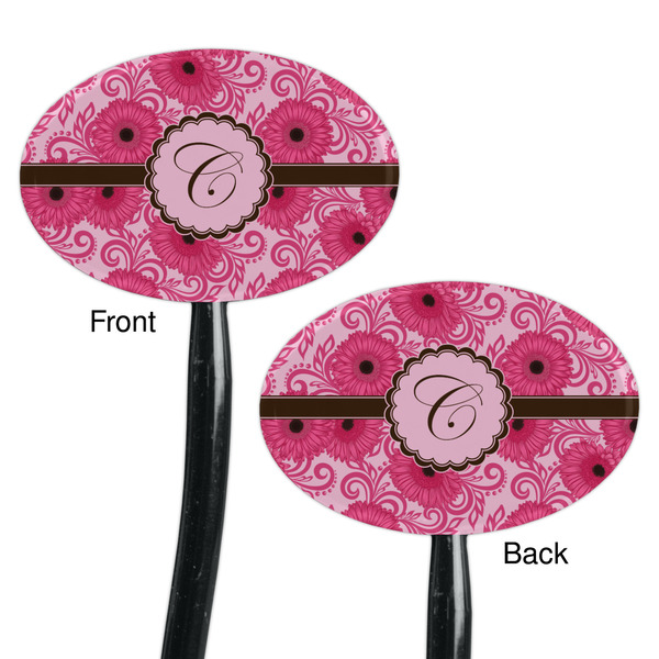 Gerbera Daisy Black Plastic 7" Stir Stick - Double Sided - Oval - Front & Back