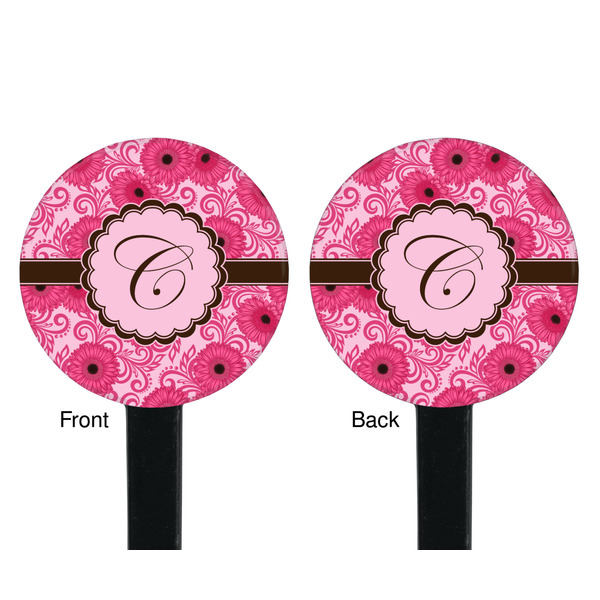 Gerbera Daisy Black Plastic 7" Stir Stick - Double Sided - Round - Front & Back