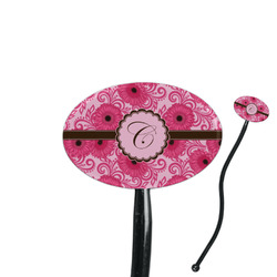 Gerbera Daisy 7" Oval Plastic Stir Sticks - Black - Single Sided (Personalized)