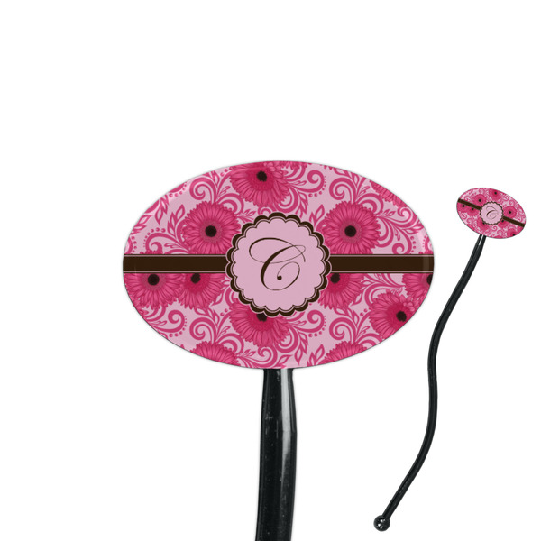 Custom Gerbera Daisy 7" Oval Plastic Stir Sticks - Black - Single Sided (Personalized)