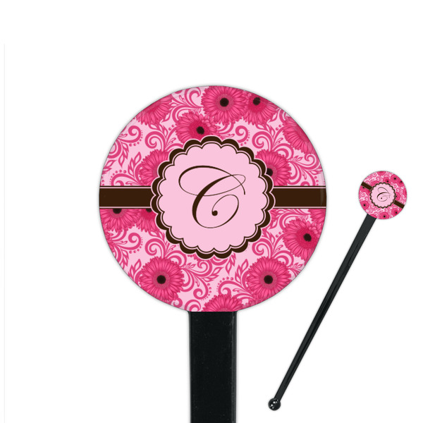 Custom Gerbera Daisy 7" Round Plastic Stir Sticks - Black - Double Sided (Personalized)