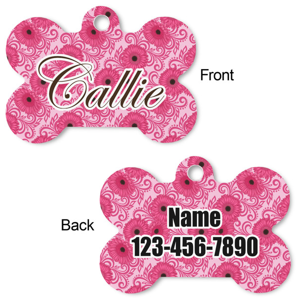 Gerbera Daisy Bone Shaped Dog ID Tag - Large - Approval