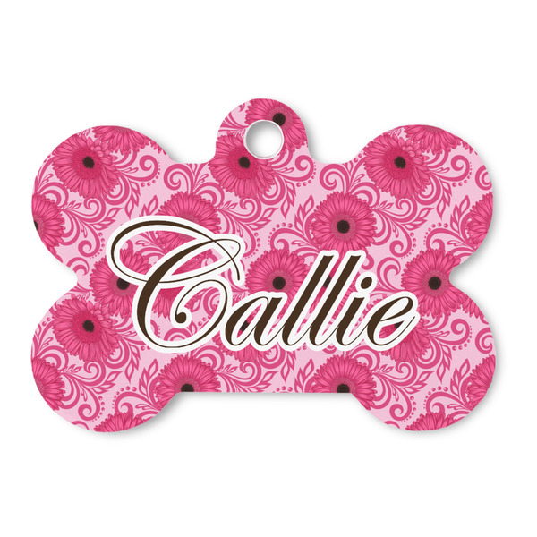 Custom Gerbera Daisy Bone Shaped Dog ID Tag (Personalized)