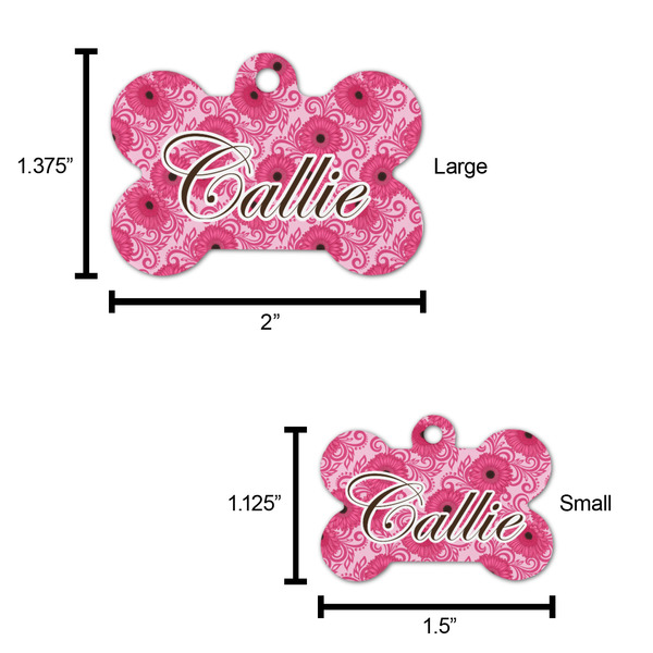 Gerbera Daisy Bone Shaped Dog ID Tag - Large - Scale
