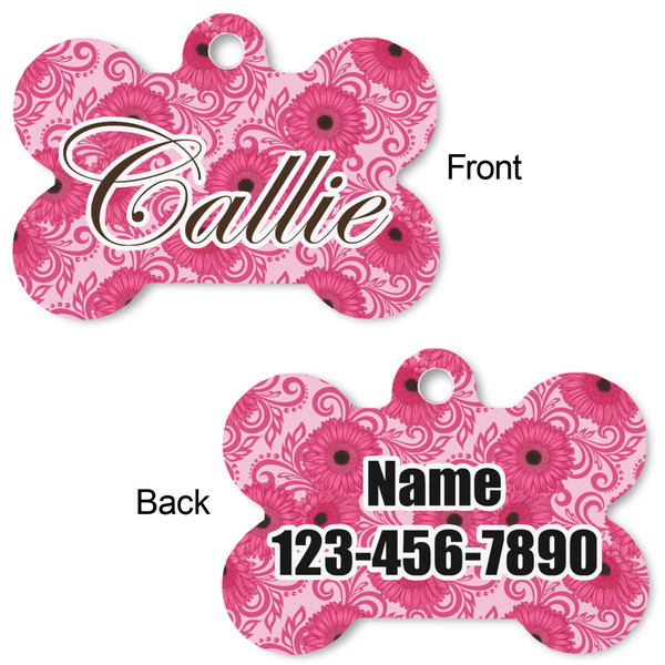 Gerbera Daisy Bone Shaped Dog Tag - Front & Back