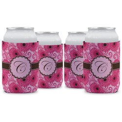 Gerbera Daisy Can Cooler (12 oz) - Set of 4 w/ Initial