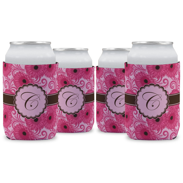 Custom Gerbera Daisy Can Cooler (12 oz) - Set of 4 w/ Initial