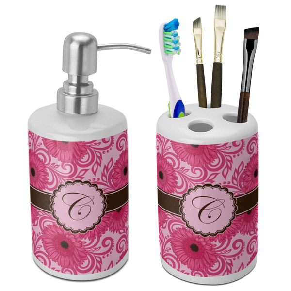 Custom Gerbera Daisy Ceramic Bathroom Accessories Set (Personalized)