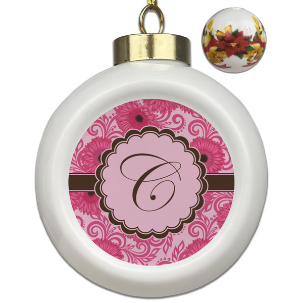 Custom Gerbera Daisy Ceramic Ball Ornaments - Poinsettia Garland (Personalized)