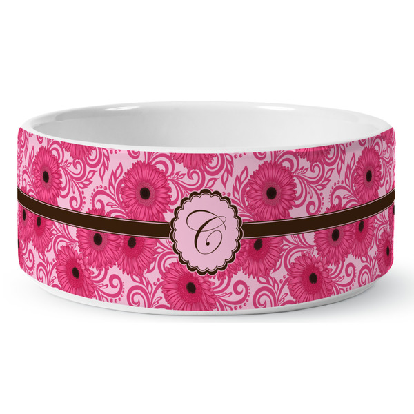 Gerbera Daisy Ceramic Dog Bowl - Medium - Front
