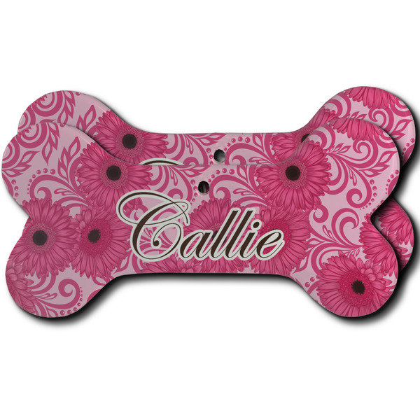 Custom Gerbera Daisy Ceramic Dog Ornament - Front & Back w/ Initial