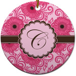Gerbera Daisy Round Ceramic Ornament w/ Initial