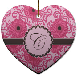 Gerbera Daisy Heart Ceramic Ornament w/ Initial