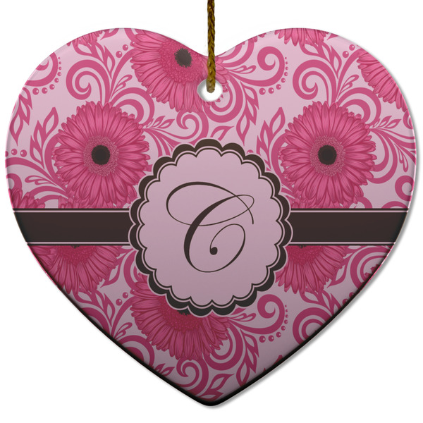 Custom Gerbera Daisy Heart Ceramic Ornament w/ Initial