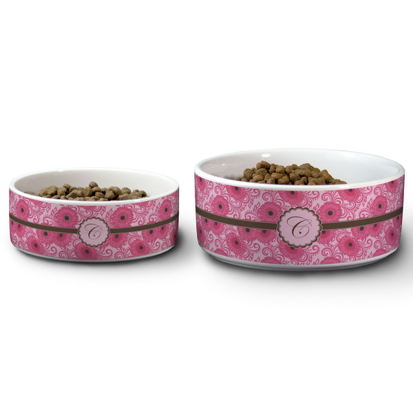 Gerbera Daisy Ceramic Dog Bowls - Size Comparison