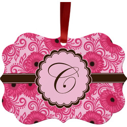 Gerbera Daisy Metal Frame Ornament - Double Sided w/ Initial