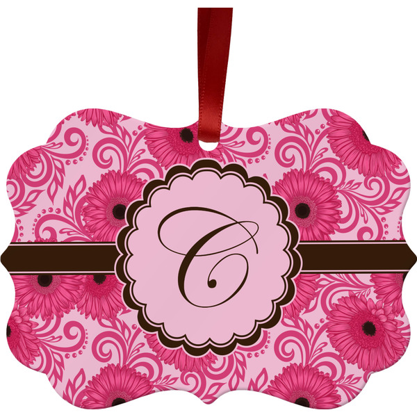 Custom Gerbera Daisy Metal Frame Ornament - Double Sided w/ Initial