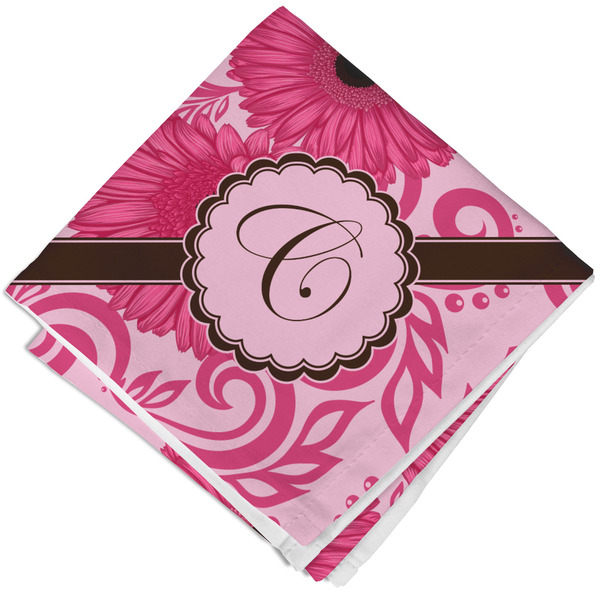 Custom Gerbera Daisy Cloth Cocktail Napkin - Single w/ Initial
