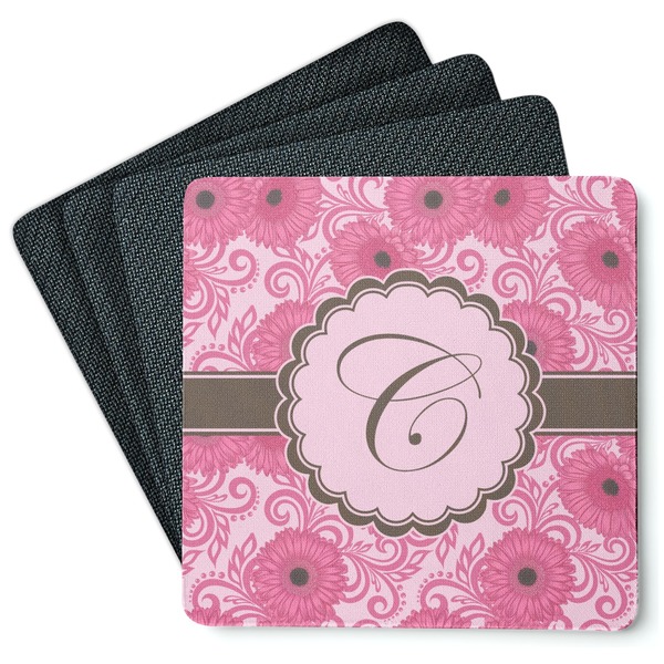 Custom Gerbera Daisy Square Rubber Backed Coasters - Set of 4 (Personalized)