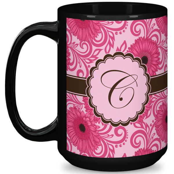Custom Gerbera Daisy 15 Oz Coffee Mug - Black (Personalized)