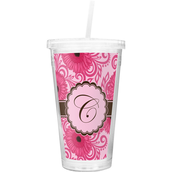 Custom Gerbera Daisy Double Wall Tumbler with Straw (Personalized)