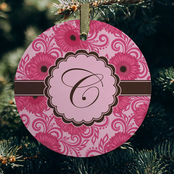 Gerbera Daisy Frosted Glass Ornament - Round (Lifestyle)