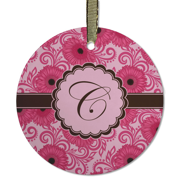 Custom Gerbera Daisy Flat Glass Ornament - Round w/ Initial