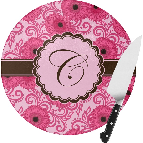 Custom Gerbera Daisy Round Glass Cutting Board (Personalized)