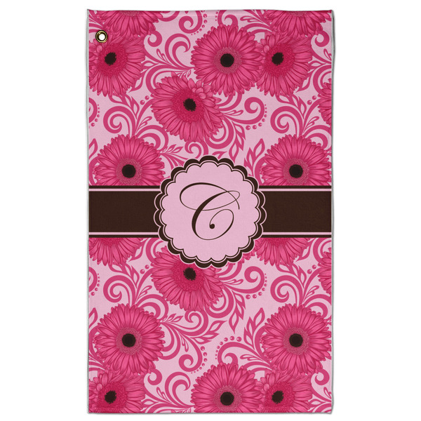 Custom Gerbera Daisy Golf Towel - Poly-Cotton Blend w/ Initial