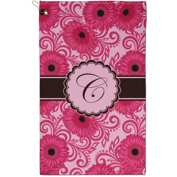 Custom Gerbera Daisy Golf Towel - Poly-Cotton Blend - Small w/ Initial