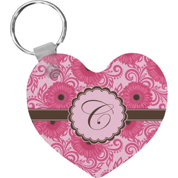 Custom Gerbera Daisy Heart Plastic Keychain w/ Initial