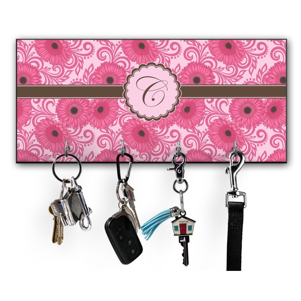 Custom Gerbera Daisy Key Hanger w/ 4 Hooks w/ Initial