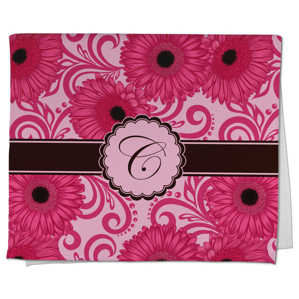 Custom Gerbera Daisy Kitchen Towel - Poly Cotton w/ Initial