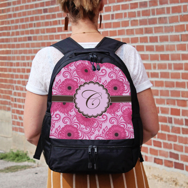 Gerbera Daisy Large Backpack - Black - On Back