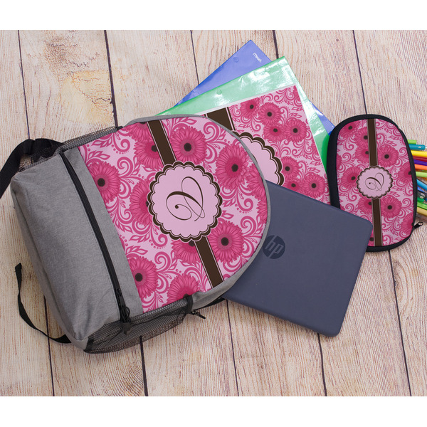 Gerbera Daisy Large Backpack - Gray - With Stuff