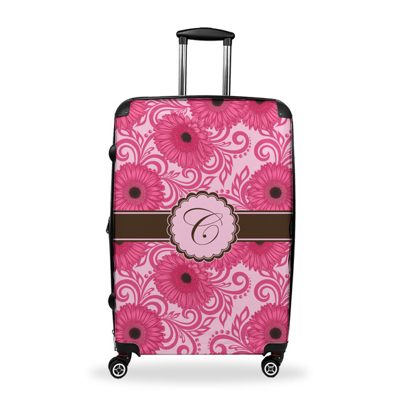 Custom Gerbera Daisy Suitcase - 28" Large - Checked w/ Initial