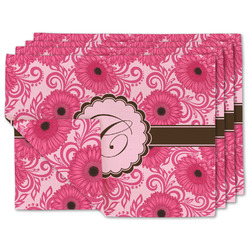 Gerbera Daisy Double-Sided Linen Placemat - Set of 4 w/ Initial