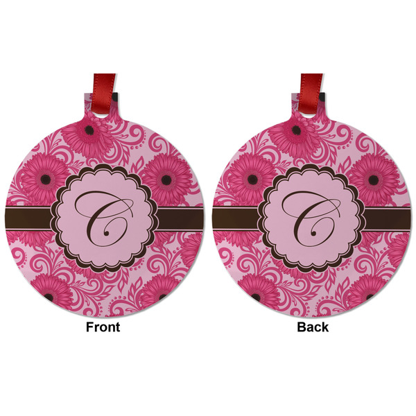 Gerbera Daisy Metal Ball Ornament - Front and Back
